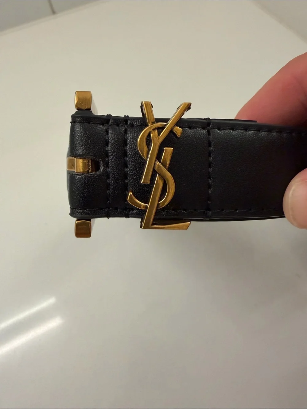 Saint Laurent Paris YSL Black Leather Belt with Gold Buckle